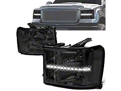 LED DRL Strip Headlights with Clear Corners; Chrome Housing; Smoked Lens (07-14 Sierra 3500 HD)