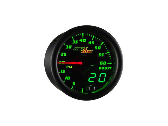 MaxTow 60 PSI Boost Gauge; Black and Green (Universal; Some Adaptation May Be Required)