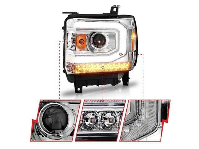 Plank Style Projector Headlights; Chrome Housing; Clear Lens (15-16 Sierra 3500 HD w/ Factory Halogen Headlights)