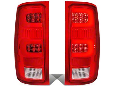 Dual C-Bar LED Tail Lights; Chrome Housing; Red Lens (07-14 Sierra 3500 HD SRW)