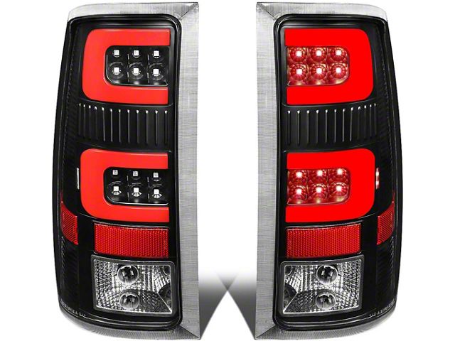 Dual C-Bar LED Tail Lights; Black Housing; Clear Lens (07-14 Sierra 3500 HD SRW)