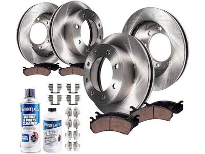 Vented 8-Lug Brake Rotor, Pad, Brake Fluid and Cleaner Kit; Front and Rear (07-10 Sierra 3500 HD SRW)