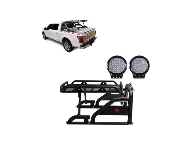 Warrior Roll Bar with 9-Inch Black Round LED Lights; Black (07-24 Sierra 3500 HD)