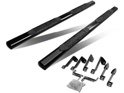 4-Inch Straight Nerf Side Step Bars; Black (04-13 Silverado 1500 Crew Cab)