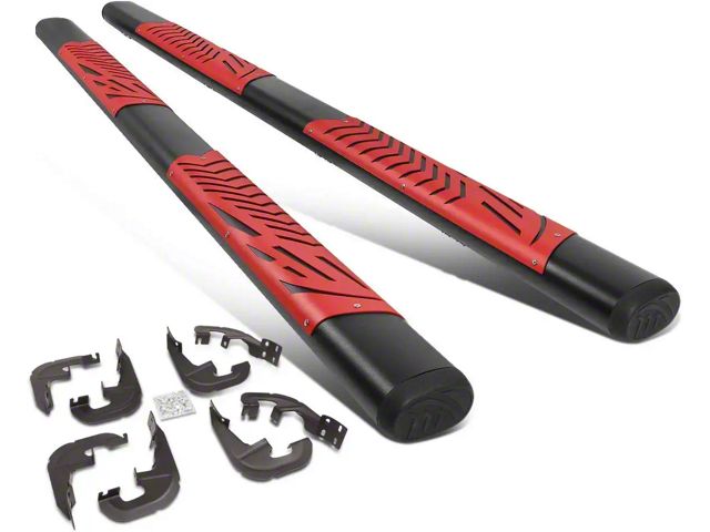 5-Inch Running Boards; Black and Red (19-24 Silverado 1500 Crew Cab)