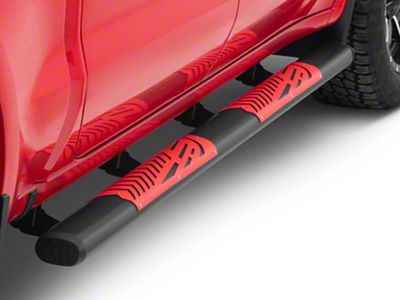 5-Inch Running Boards; Black and Red (19-24 Silverado 1500 Crew Cab)