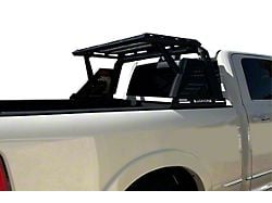 Armour II Roll Bar with 5.30-Inch Red Round Flood LED Lights and Basket; Black (14-25 Silverado 1500)