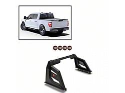 Armour Roll Bar with 5.30-Inch Red Round Flood LED Lights; Black (01-25 Silverado 1500)