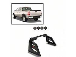 Armour Roll Bar with 7-Inch Black Round LED Lights; Black (01-25 Silverado 1500)