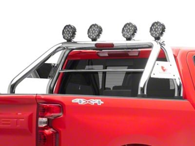 Atlas Roll Bar with 7-Inch Black Round LED Lights; Stainless Steel (01-25 Silverado 1500)