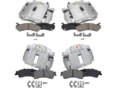 Brake Calipers with Ceramic Brake Pads; Front and Rear (99-02 Silverado 1500 w/ Single Piston Rear Calipers)