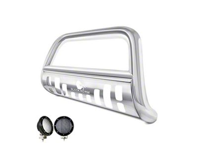 Bull Bar with 5.30-Inch Black Round Flood LED Lights; Stainless Steel (19-24 Silverado 1500)