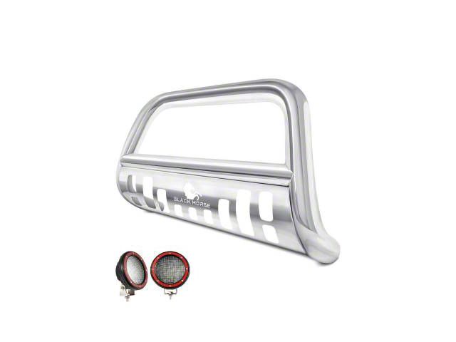 Bull Bar with 5.30-Inch Red Round Flood LED Lights; Stainless Steel (19-24 Silverado 1500)