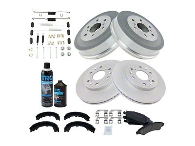 Ceramic 6-Lug Brake Rotor, Pad, Shoe, Drum, Brake Fluid and Cleaner Kit; Front and Rear (09-13 Silverado 1500 w/ Rear Drum Brakes)