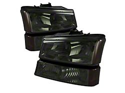 Crystal Headlights with Amber Bumper Lights; Chrome Housing; Smoked Lens (03-06 Silverado 1500)