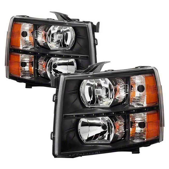 Silverado 1500 Crystal Headlights with DRL LED Design; Black Housing ...