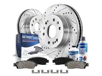 Drilled and Slotted 6-Lug Brake Rotor, Pad, Brake Fluid and Cleaner Kit; Front (05-06 Silverado 1500 w/ Rear Drum Brakes; 07-18 Silverado 1500)