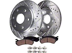 Drilled and Slotted 6-Lug Brake Rotor and Pad Kit; Front (05-06 Silverado 1500 w/ Rear Drum Brakes; 07-18 Silverado 1500)