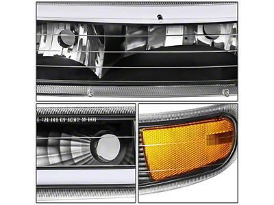 Dual C-Bar LED DRL Headlights with Amber Corners; Black Housing; Clear Lens (99-02 Silverado 1500)