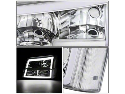 Dual C-Bar LED DRL Headlights with Clear Corners; Chrome Housing; Clear Lens (03-06 Silverado 1500)