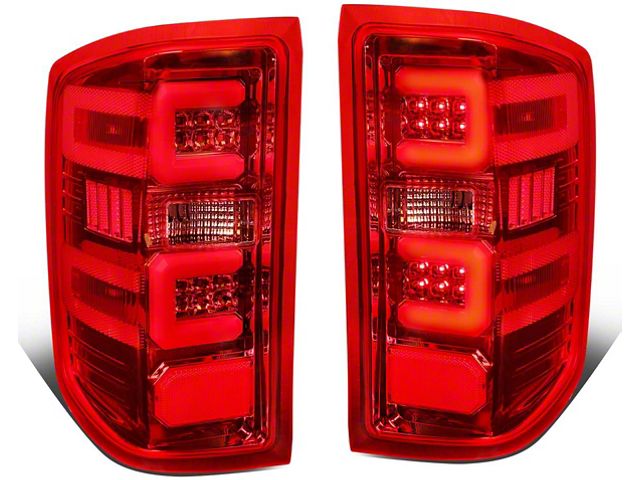 Dual C-Bar LED Tail Lights; Chrome Housing; Red Lens (14-18 Silverado 1500 w/ Factory Halogen Tail Lights)