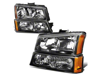 Factory Style Headlights with Amber Corners; Black Housing; Clear Lens (03-06 Silverado 1500 w/o Factory Cladding)