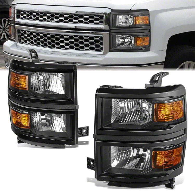 Silverado 1500 Factory Style Headlights with Amber Corners; Black ...