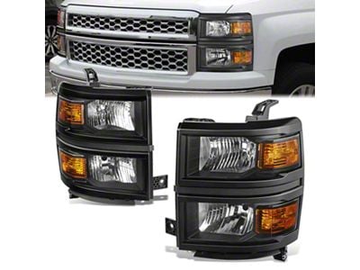 Factory Style Headlights with Amber Corners; Black Housing; Clear Lens (14-15 Silverado 1500)