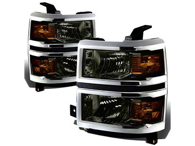 Factory Style Headlights with Amber Corners; Chrome Housing; Smoked Lens (14-15 Silverado 1500)