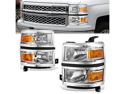 Factory Style Headlights with Amber Corners; Chrome Housing; Clear Lens (14-15 Silverado 1500)