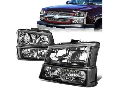 Factory Style Headlights; Black Housing; Clear Lens (03-06 Silverado 1500 w/o Factory Cladding)