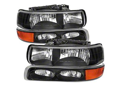 Factory Style Headlights with Bumper Corner Lights; Matte Black Housing; Clear Lens (99-02 Silverado 1500)