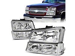 Factory Style Headlights; Chrome Housing; Clear Lens (03-06 Silverado 1500 w/o Factory Cladding)