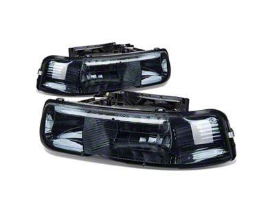 Factory Style Headlights; Chrome Housing; Smoked Lens (99-02 Silverado 1500)