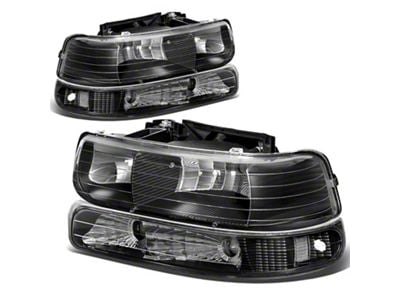 Factory Style Headlights with Clear Corners; Black Housing; Clear Lens (99-02 Silverado 1500)