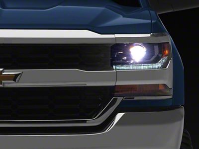 Factory Stytle LED DRL Projector Headlight; Chrome Housing; Clear Lens; Driver Side (16-18 Silverado 1500 w/ Factory HID Headlights)
