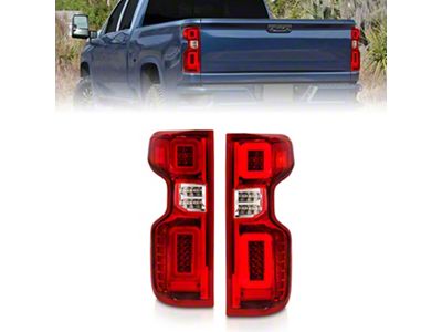 Full LED Tail Lights with Sequential Turn Signal; Chrome Housing; Red/Clear Lens (19-23 Silverado 1500 w/ Factory LED Tail Lights)