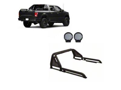 Gladiator Roll Bar with 9-Inch Red Round Flood LED Lights; Black (14-25 Silverado 1500)