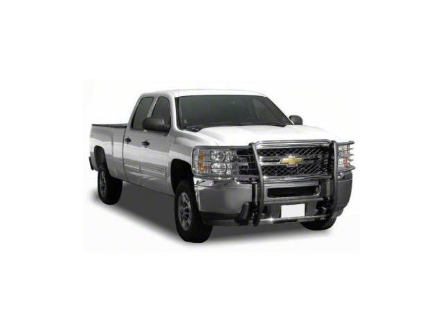 Grille Guard with 5.30-Inch Black Round Flood LED Lights; Stainless Steel (14-18 Silverado 1500)