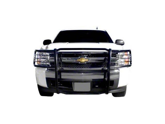 Grille Guard with 5.30-Inch Red Round Flood LED Lights; Black (14-18 Silverado 1500)