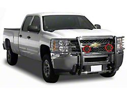 Grille Guard with 7-Inch Round LED Lights; Stainless Steel (07-13 Silverado 1500)