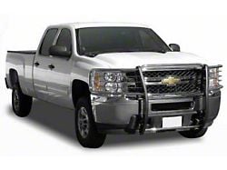 Grille Guard with 5.30-Inch Black Round Flood LED Lights; Stainless Steel (07-13 Silverado 1500)