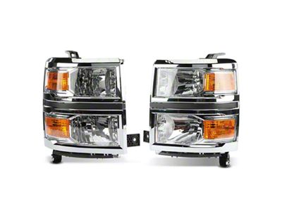 Halogen Headlights; Chrome Housing; Clear Lens (14-15 Silverado 1500)