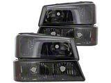 Factory Style Headlights with Bumper Lights; Chrome Housing; Smoked Lens (03-06 Silverado 1500)