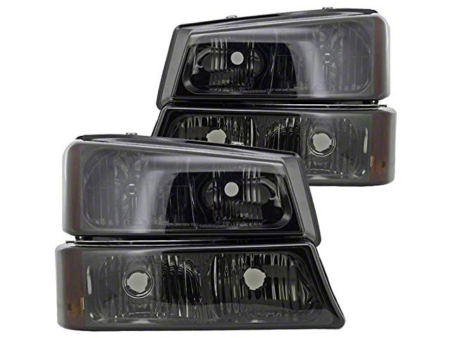 Factory Style Headlights with Bumper Lights; Chrome Housing; Smoked Lens (03-06 Silverado 1500)