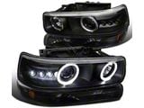 Dual Halo Projector Headlights with Bumper Lights; Matte Black Housing; Clear Lens (99-03 Silverado 1500)