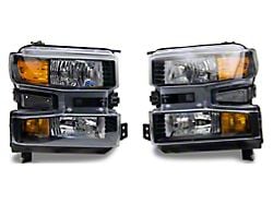 Headlights with Amber Corners; Black Housing; Clear Lens (19-21 Silverado 1500 w/ Factory Halogen Headlights)