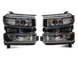 Headlights with Clear Corners; Black Housing; Clear Lens (19-21 Silverado 1500 w/ Factory Halogen Headlights)