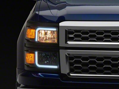 LED Bar Factory Style Headlights with Bumper Lights; Matte Black Housing; Clear Lens (14-15 Silverado 1500 w/ Factory Halogen Headlights)