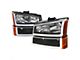 LED Bar Factory Style Headlights; Matte Black Housing; Clear Lens (03-06 Silverado 1500)